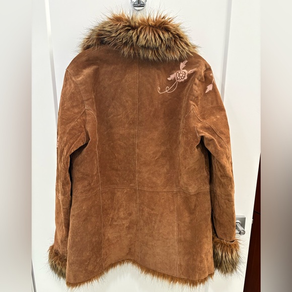Vintage Y2K Leather Faux Fur Embroidered Together Penny Lane Coat Tag Size 14 - Picture 8 of 16